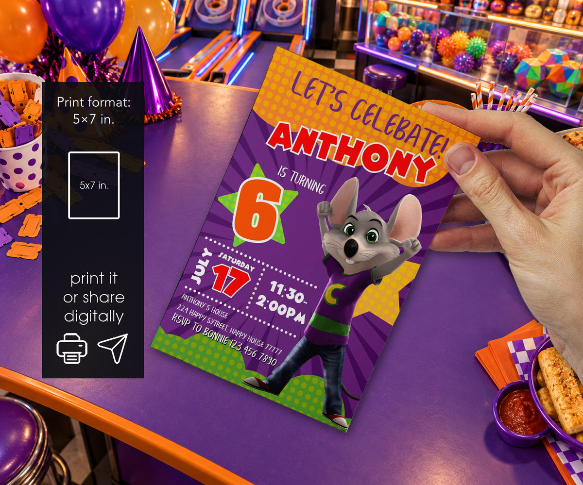 Chuck E. Cheese Invitation mockup