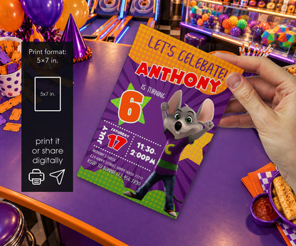 Chuck E. Cheese Invitation mockup