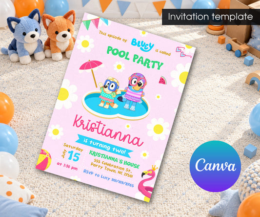 Bluey Bingo Pool Invitation mockup