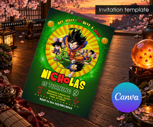 Dragon Ball Z Anime Invitation mockup