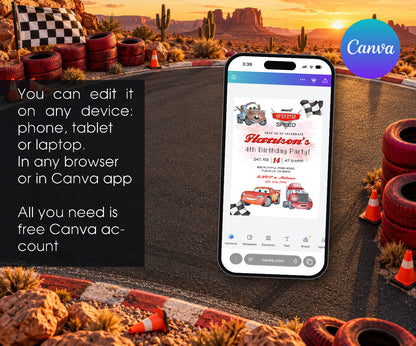 Cars Lightning Mcqueen Four Invitation mockup