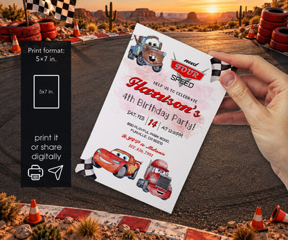 Cars Lightning Mcqueen Four Invitation mockup