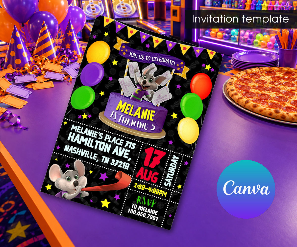 Chuck E. Cheese Invitation mockup