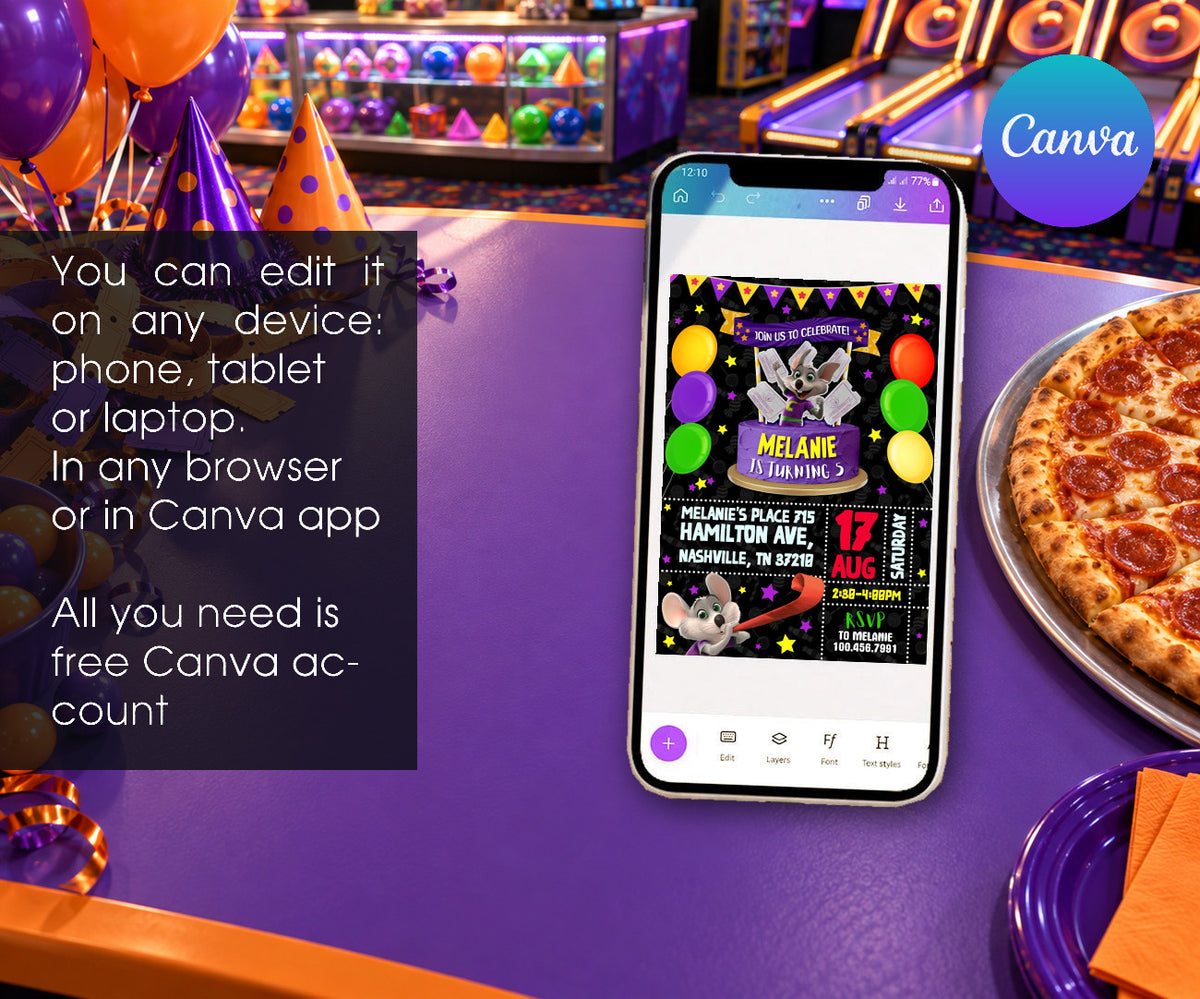 Chuck E. Cheese Invitation mockup
