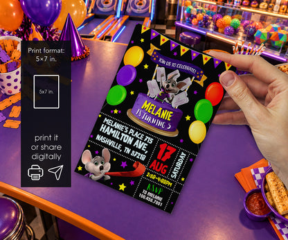 Chuck E. Cheese Invitation mockup
