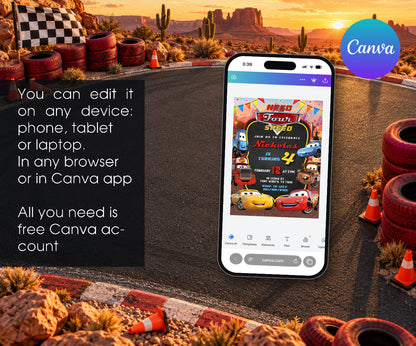 Cars Lightning Mcqueen Four Invitation mockup