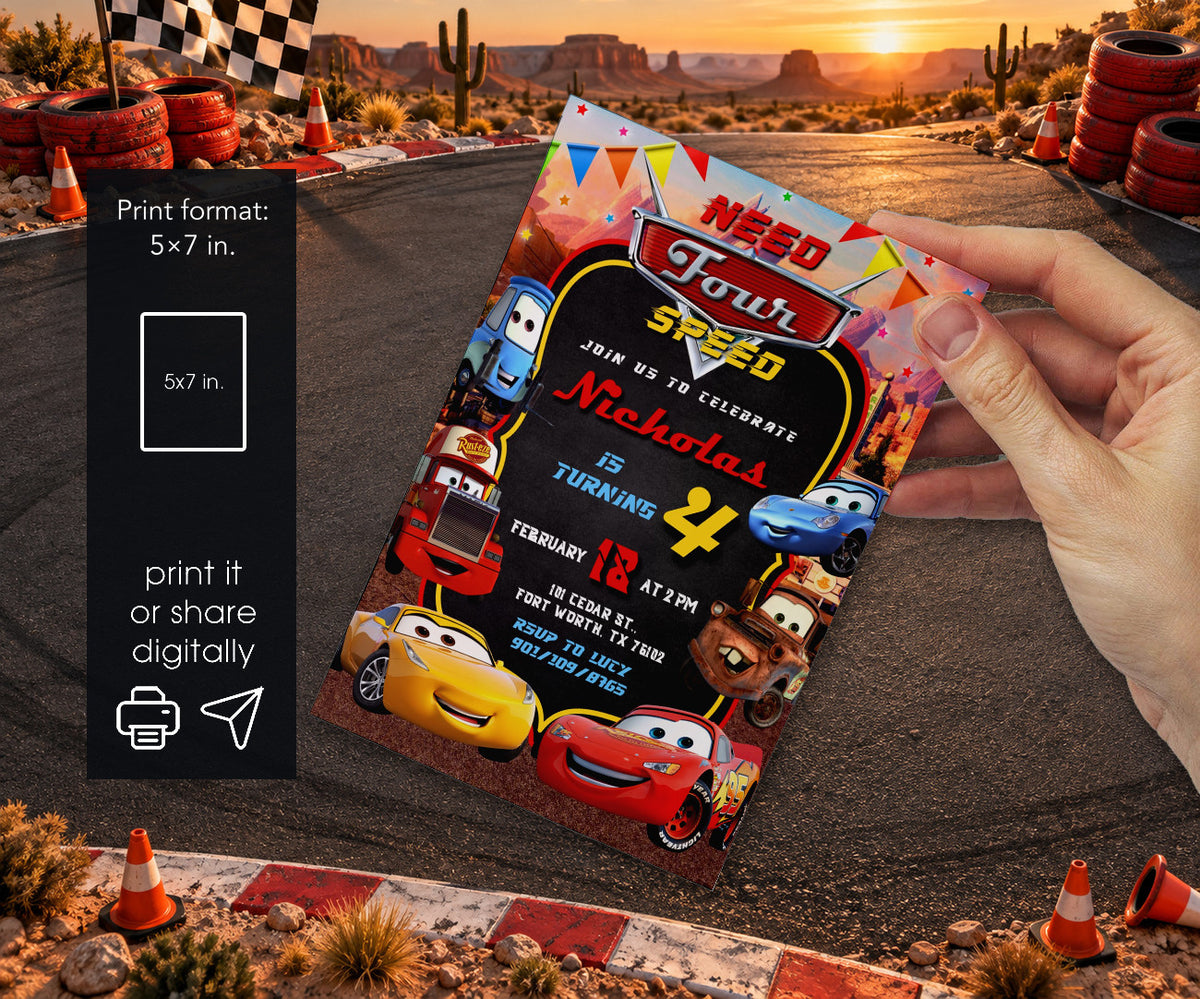 Cars Lightning Mcqueen Four Invitation mockup