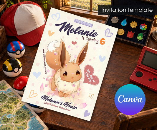 Eevee Pokemon Anime Invitation mockup