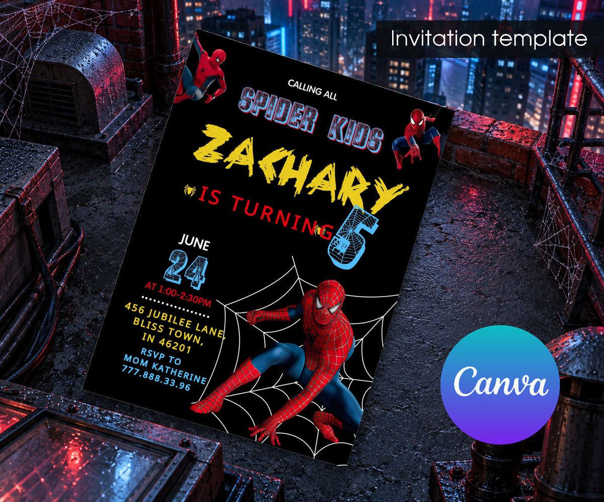 Spider-Man Spiderman Marvel Superhero Invitation mockup
