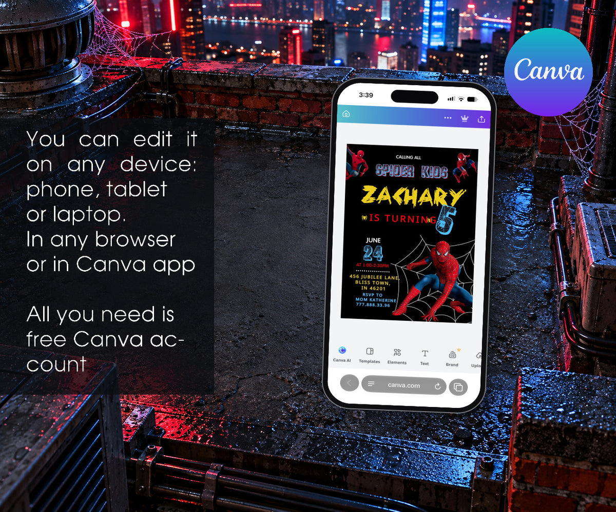 Spider-Man Spiderman Marvel Superhero Invitation mockup