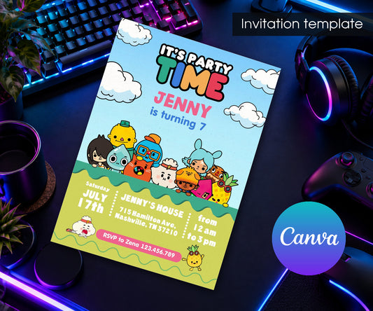 Toca Boca World Gamer Invitation mockup