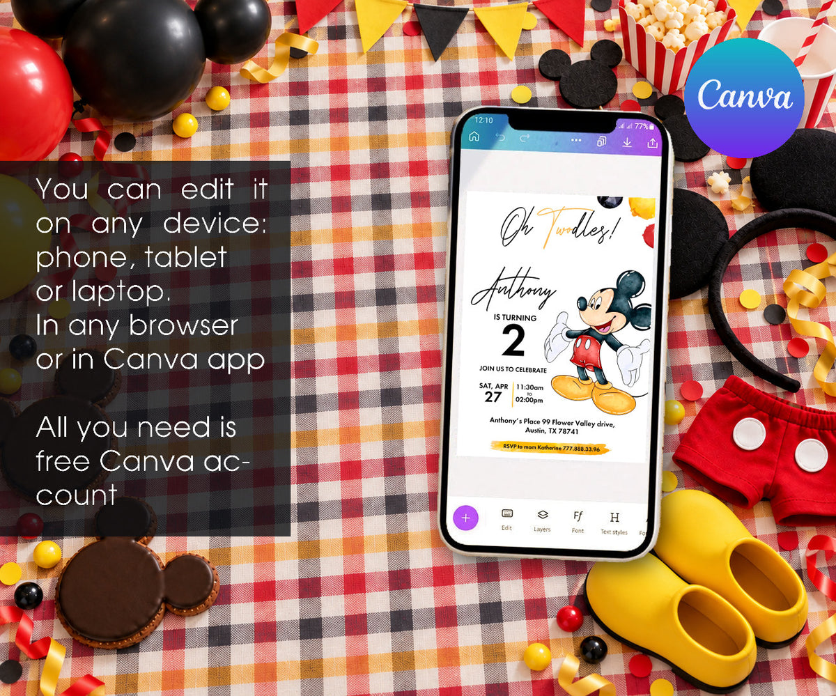 Mickey Mouse 2nd Birthday Invitation mockup