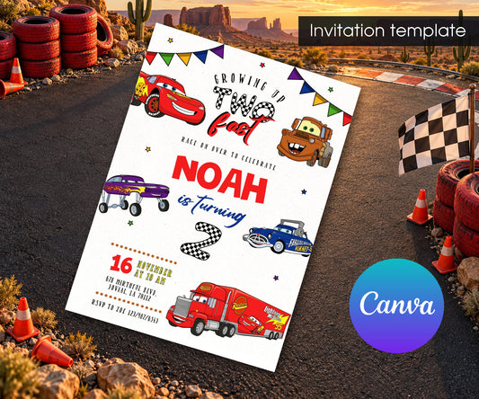 Cars Lightning Mcqueen Two Invitation mockup