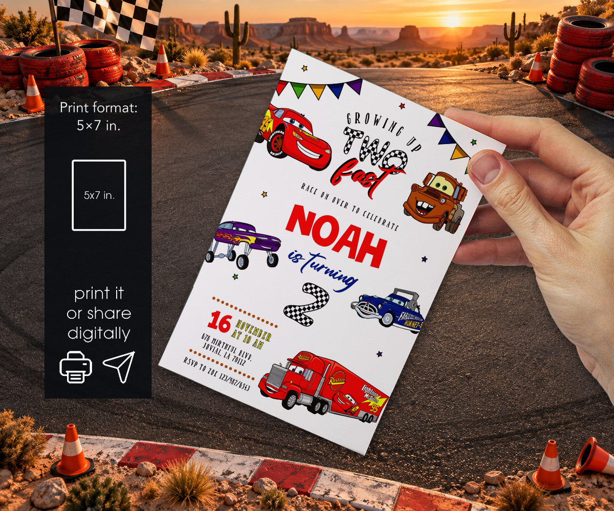 Cars Lightning Mcqueen Two Invitation mockup