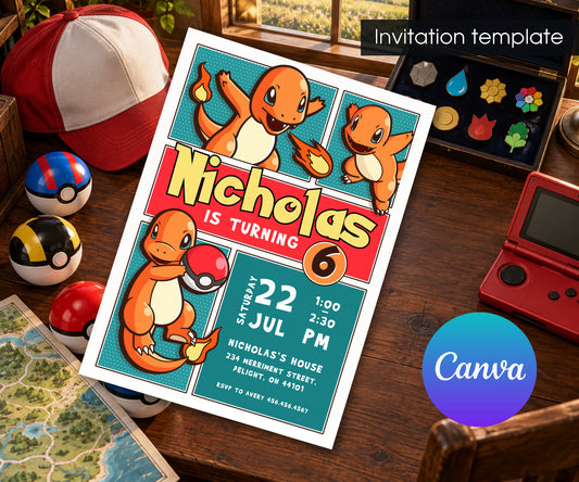 Charmander Pokemon Anime Invitation mockup