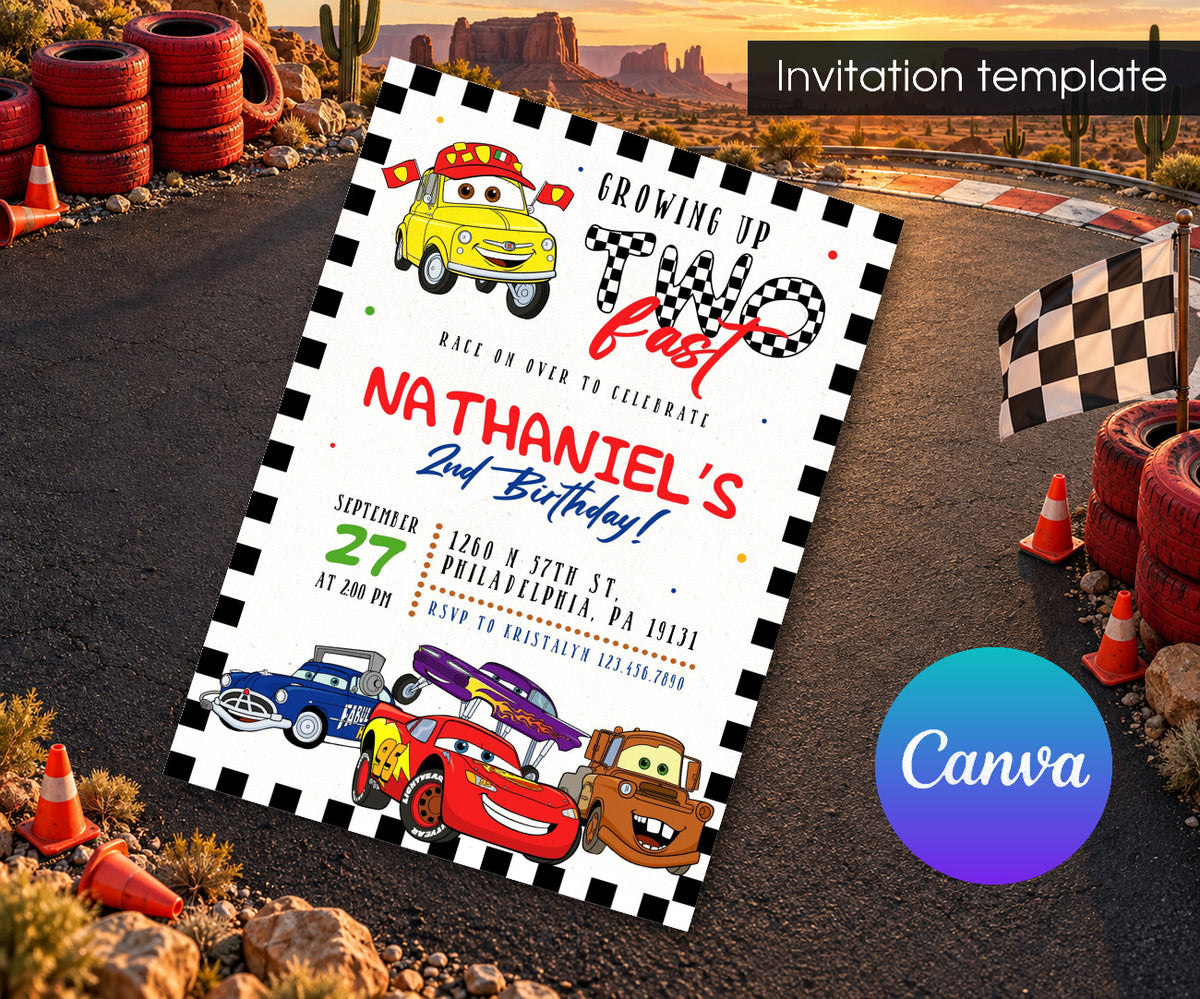 Cars Lightning Mcqueen Two Invitation mockup