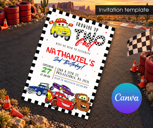 Cars Lightning Mcqueen Two Invitation mockup