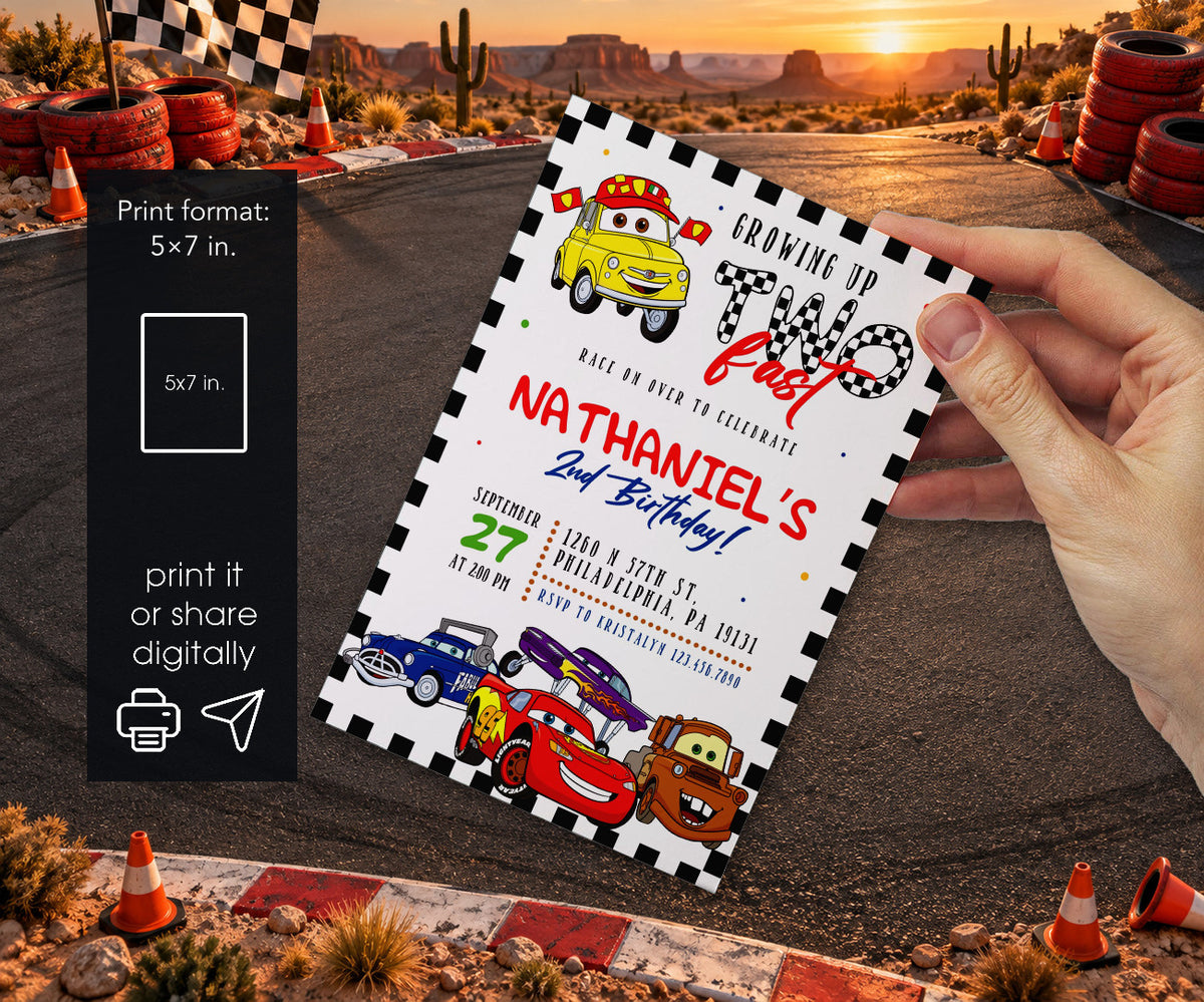 Cars Lightning Mcqueen Two Invitation mockup