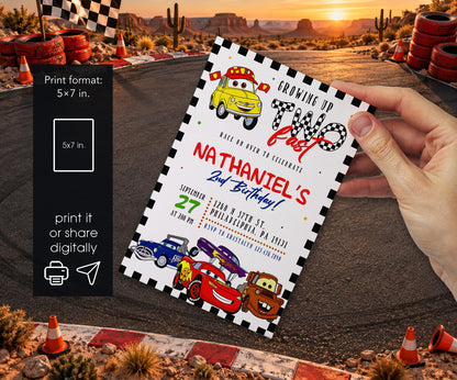Cars Lightning Mcqueen Two Invitation mockup