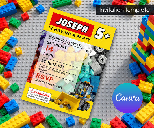 Lego Excavator Invitation mockup