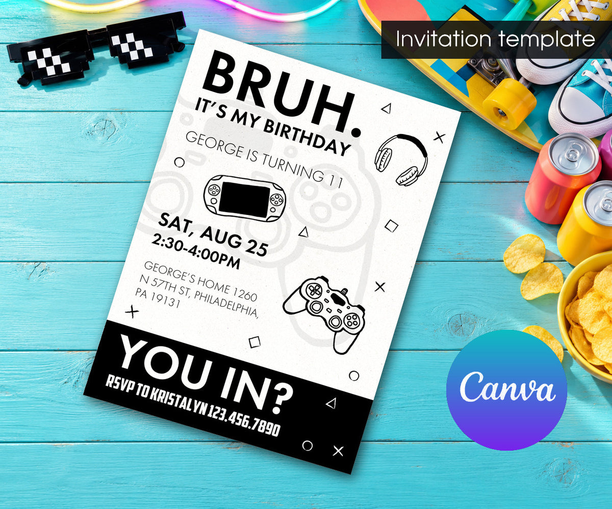 Bruh Gamer Invitation mockup