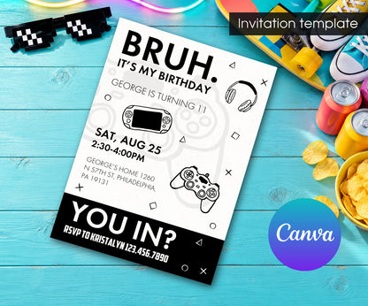 Bruh Gamer Invitation mockup
