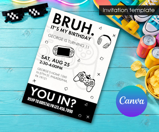 Bruh Gamer Invitation mockup