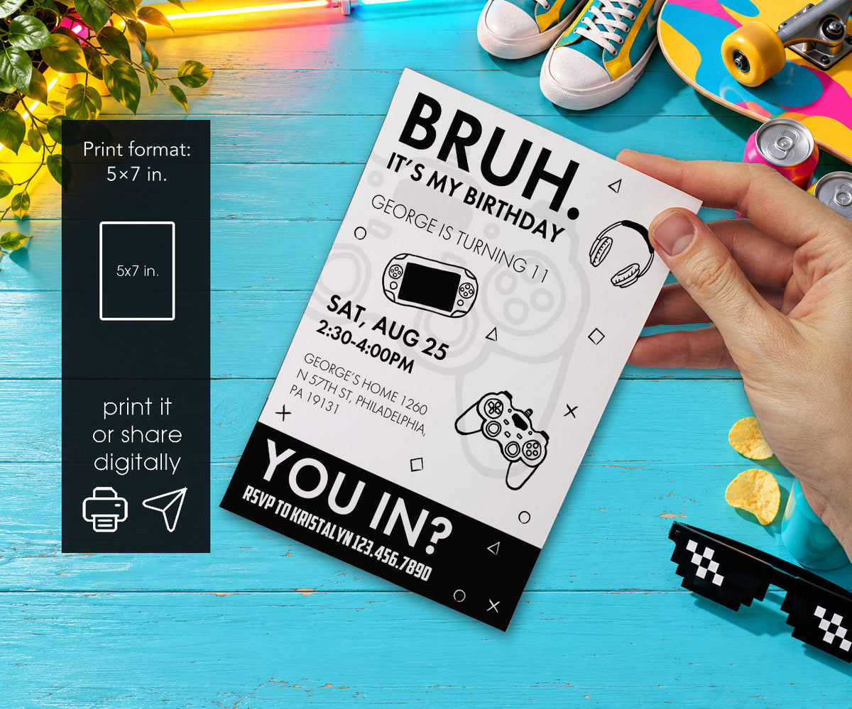 Bruh Gamer Invitation mockup