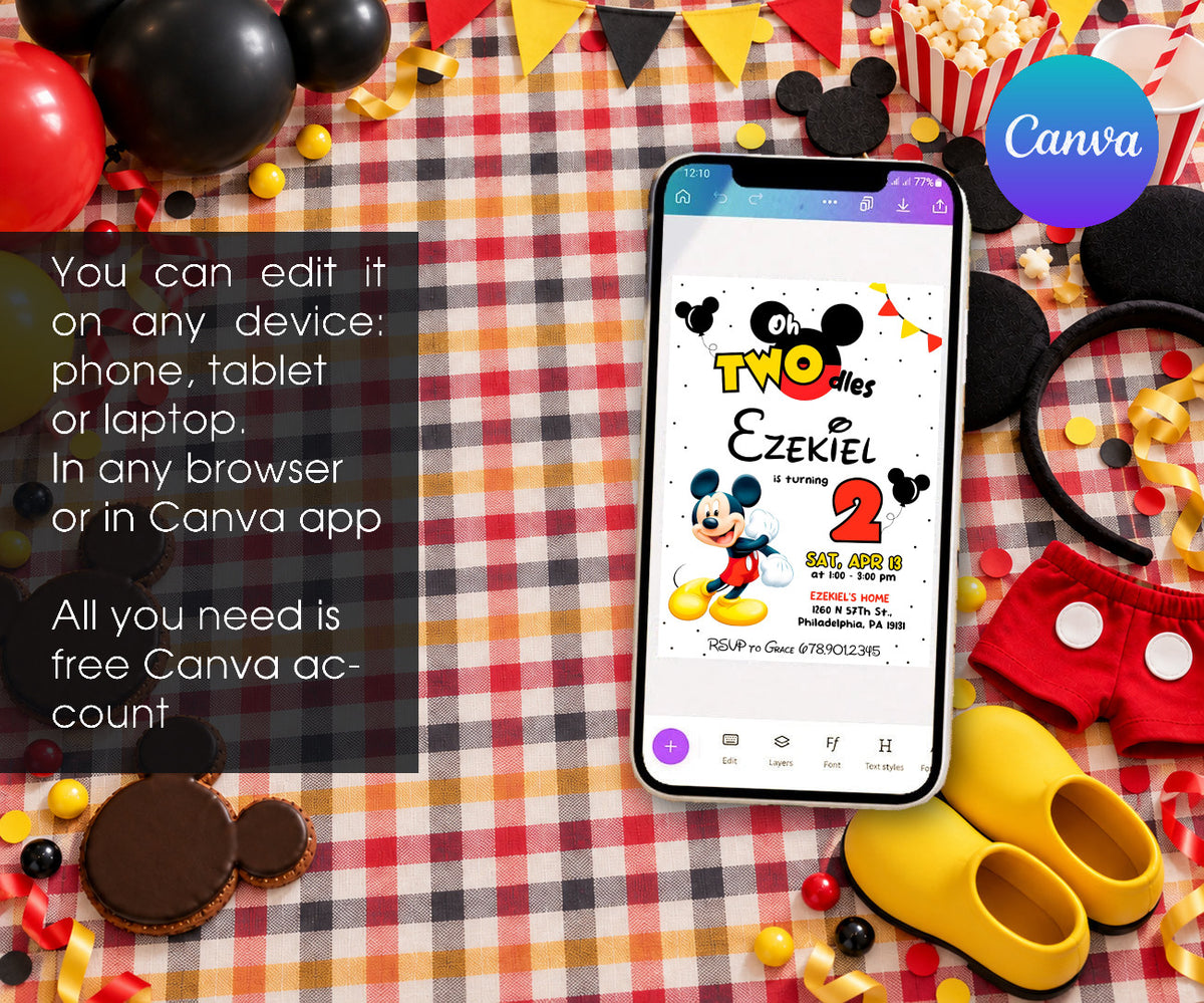 Mickey Mouse 2nd Birthday Invitation mockup