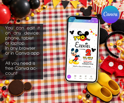 Mickey Mouse 2nd Birthday Invitation mockup