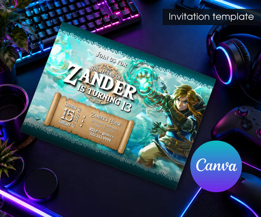 Legend of Zelda Gamer Invitation mockup