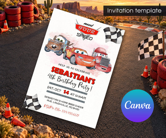 Cars Lightning Mcqueen Four Invitation mockup