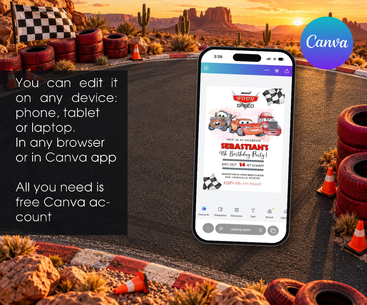 Cars Lightning Mcqueen Four Invitation mockup