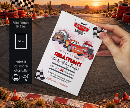 Cars Lightning Mcqueen Four Invitation mockup