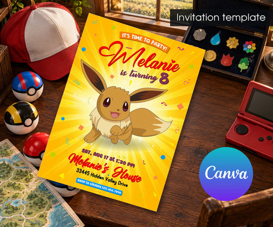 Eevee Pokemon Anime Invitation mockup