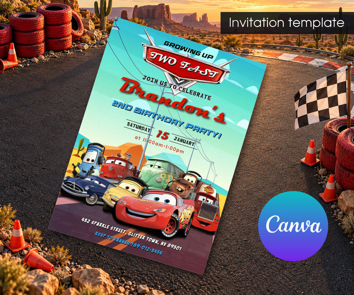 Cars Lightning Mcqueen Two Invitation mockup