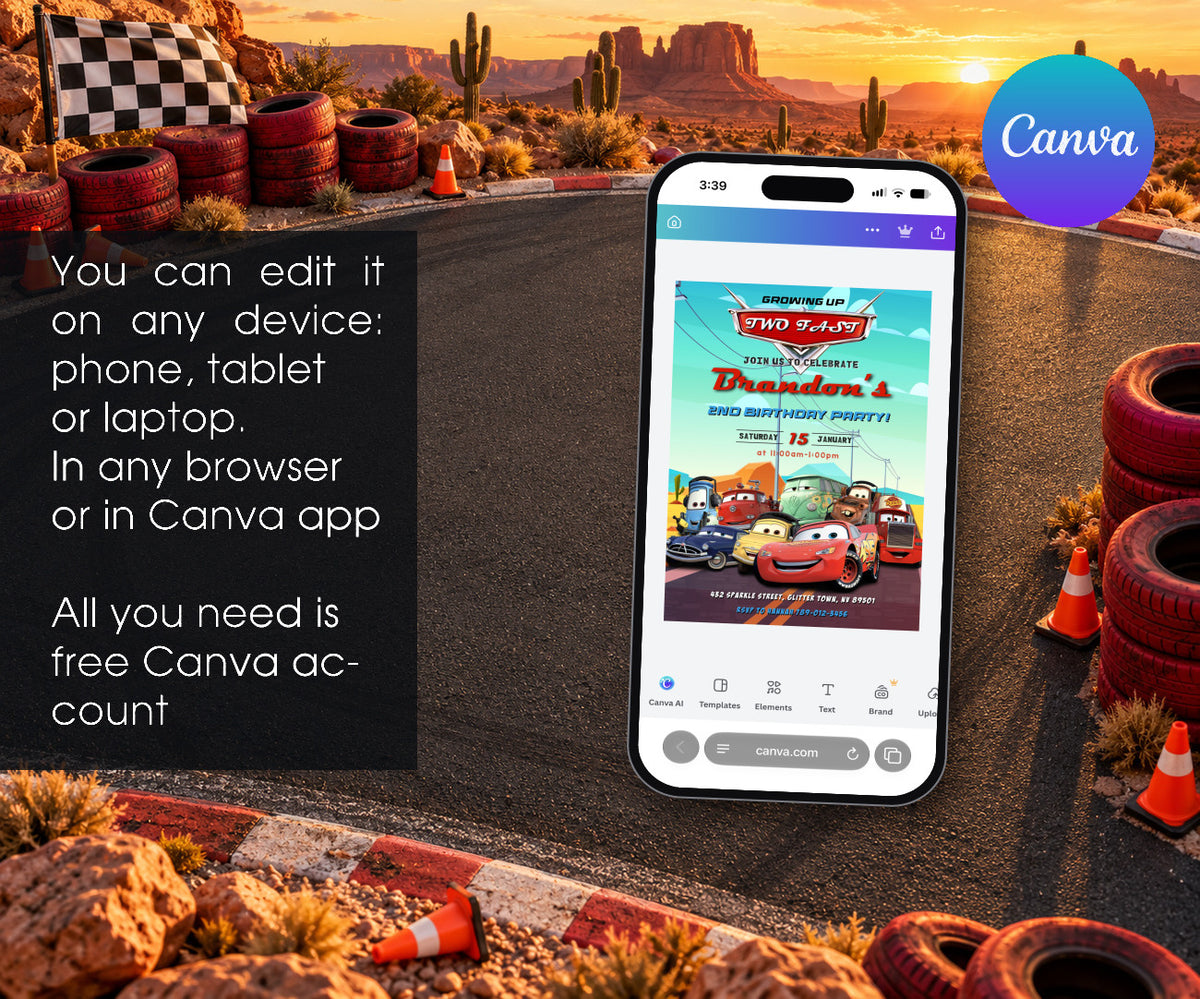 Cars Lightning Mcqueen Two Invitation mockup