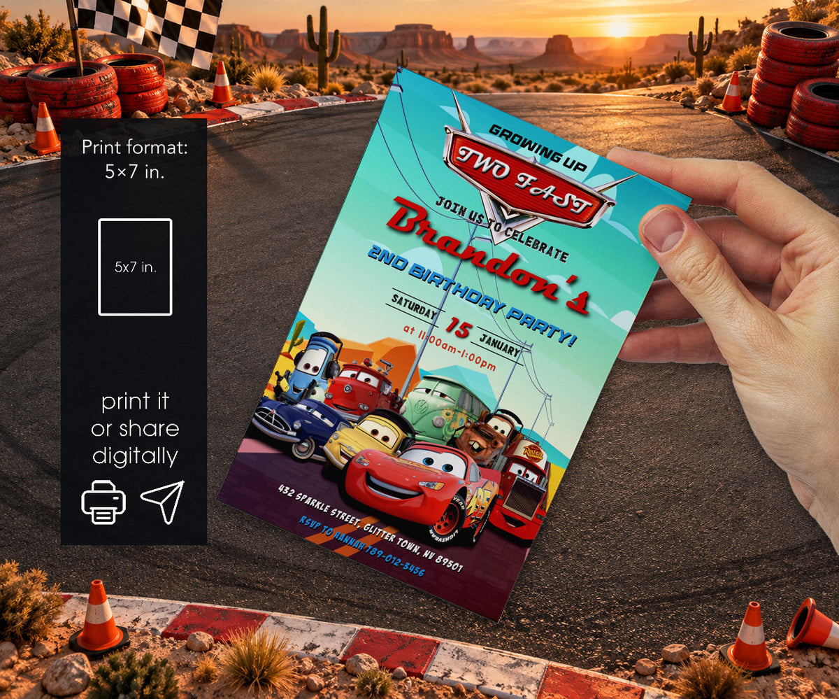 Cars Lightning Mcqueen Two Invitation mockup