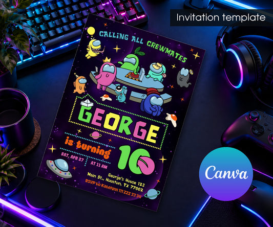 Among Us Gamer Invitation mockup