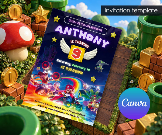 Mario Kart Gamer Invitation mockup