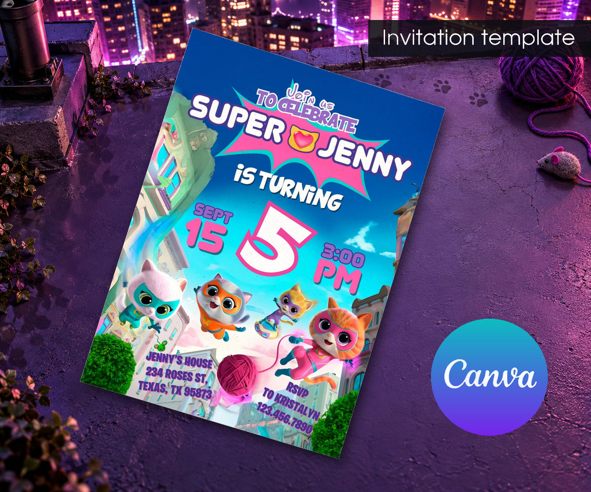 SuperKitties Invitation mockup