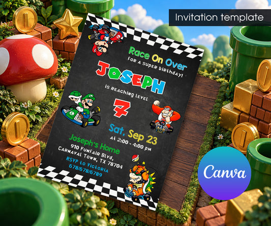 Mario Kart Gamer Invitation mockup