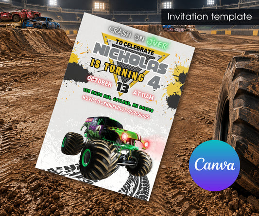 Grave Digger Monster Jam Truck Invitation mockup