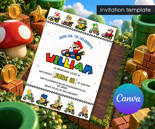 Mario Kart Gamer Invitation mockup