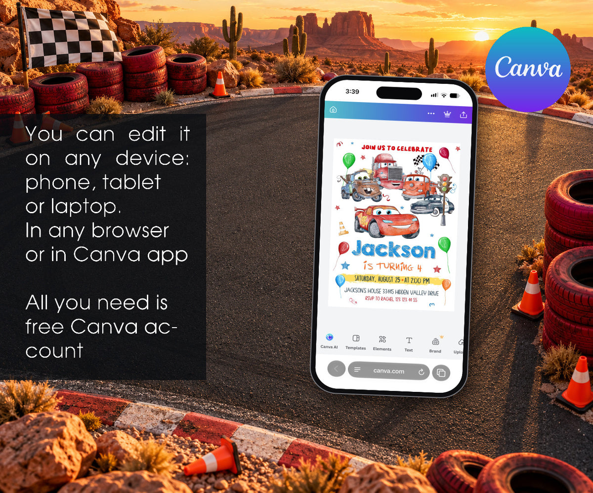 Cars Lightning McQueen Invitation mockup