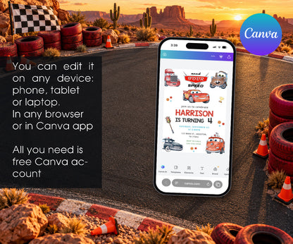 Cars Lightning Mcqueen Four Invitation mockup