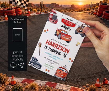 Cars Lightning Mcqueen Four Invitation mockup