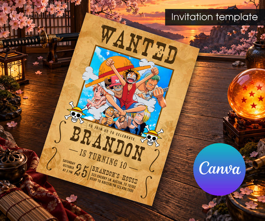 One Piece Monkey D.Luffy Anime Invitation mockup