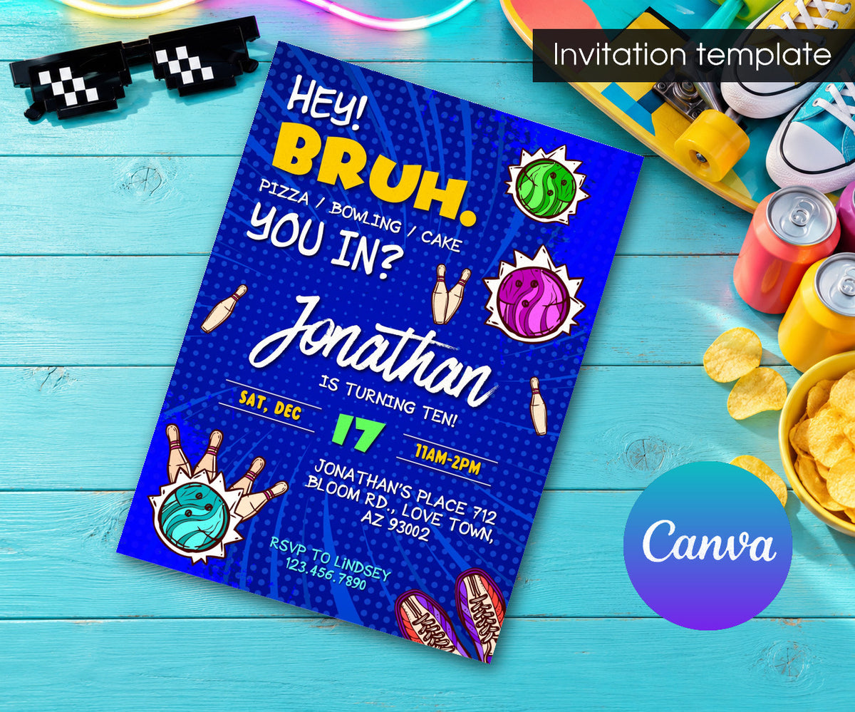 Bruh Bowling Invitation mockup