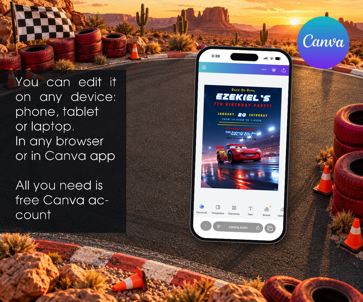 Cars Lightning McQueen Invitation mockup